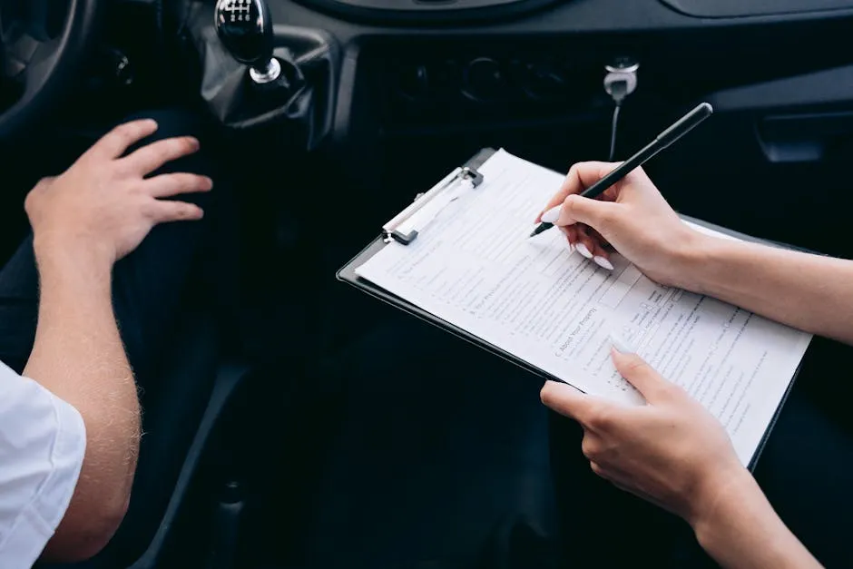 Person Writing on a Clipboard Inside the Vehicle