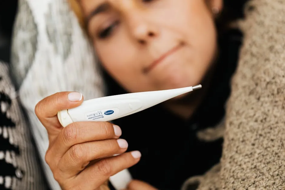 
A Sick Woman Using a Digital Thermometer