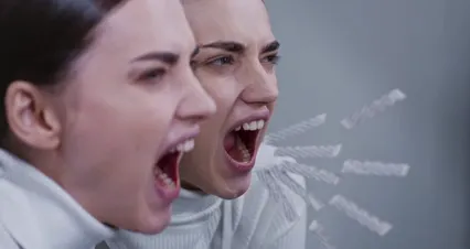 Horizontal video: A woman yelling in front of a mirror 7671933. Duration: 26 seconds. Resolution: 4096x2160