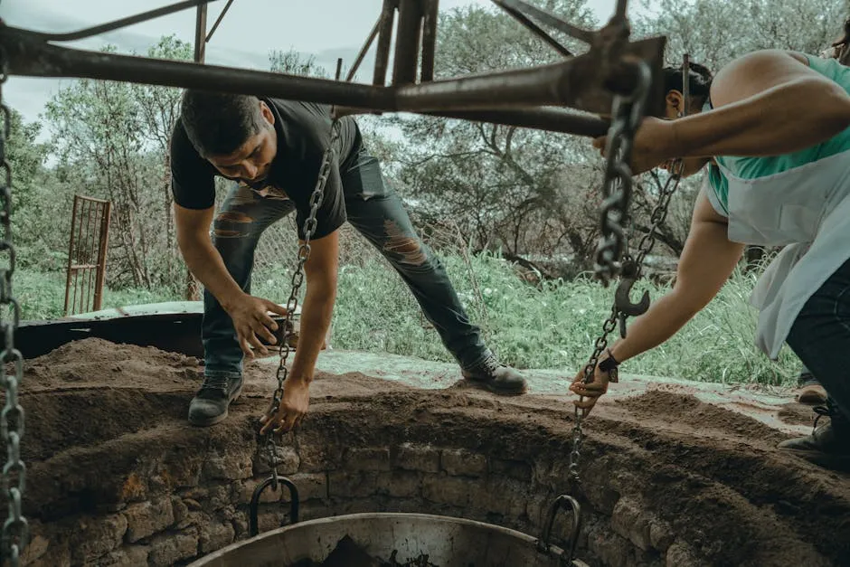 Man and Woman Working with Well