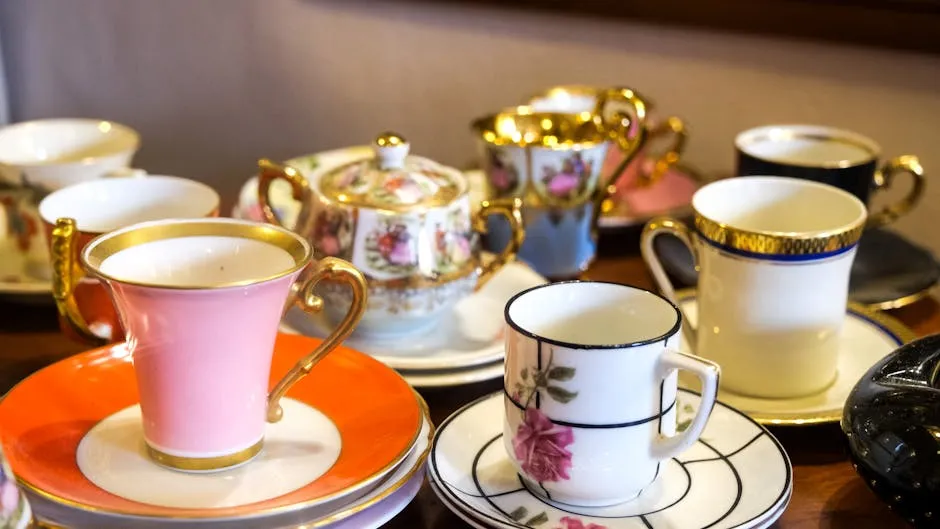 Vintage Porcelain Teacups on Table