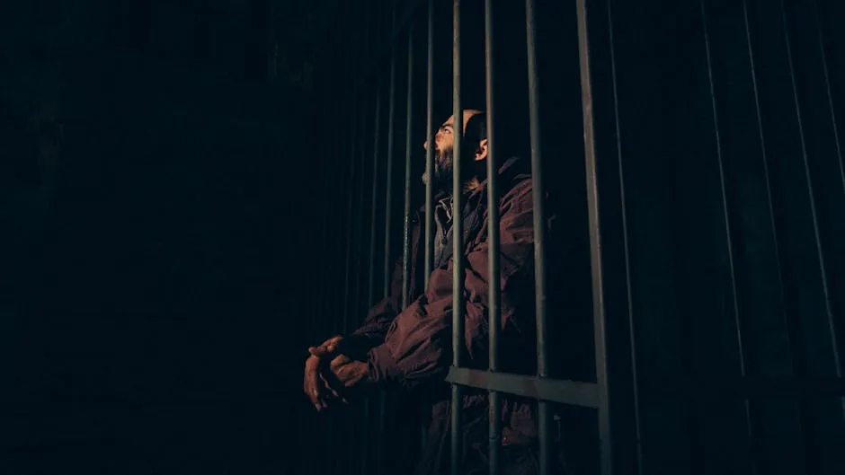 A Prisoner Standing behind the Bars 