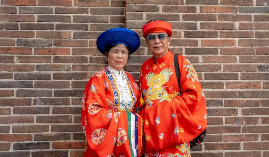 Couple in Traditional Vietnamese Attire Posing