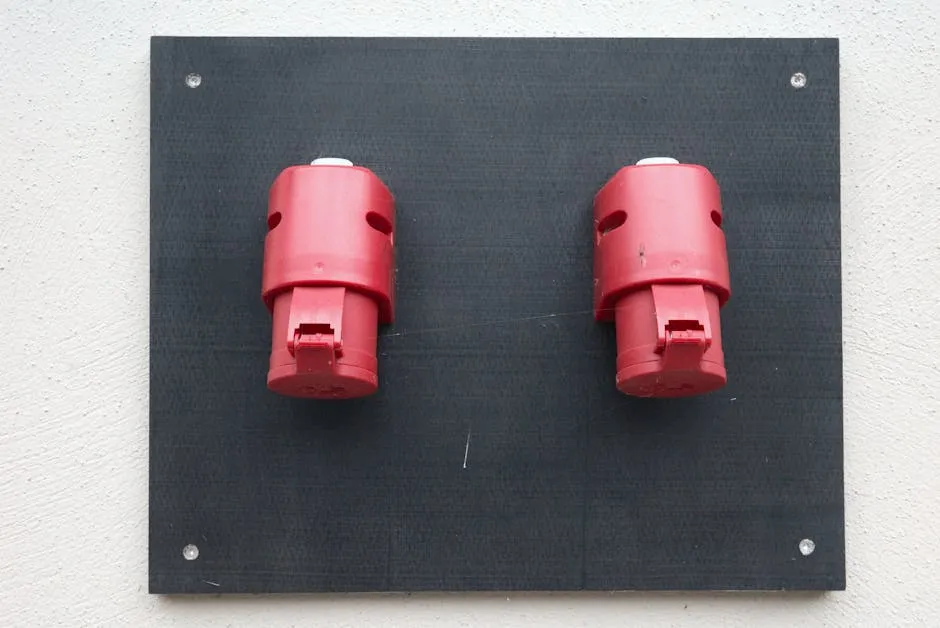 Red Industrial Electrical Connectors on Wall