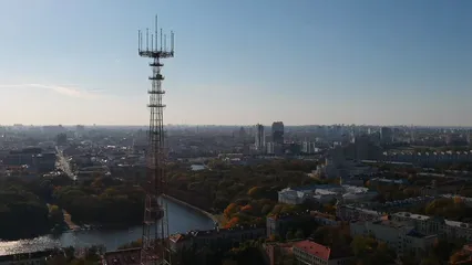 Horizontal video: A communication tower made of steel 3829913. Duration: 41 seconds. Resolution: 1920x1080