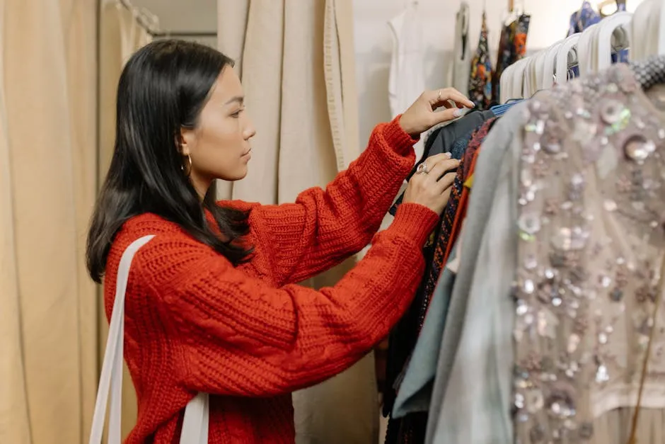 A Woman Looking at the Clothes in the Rack