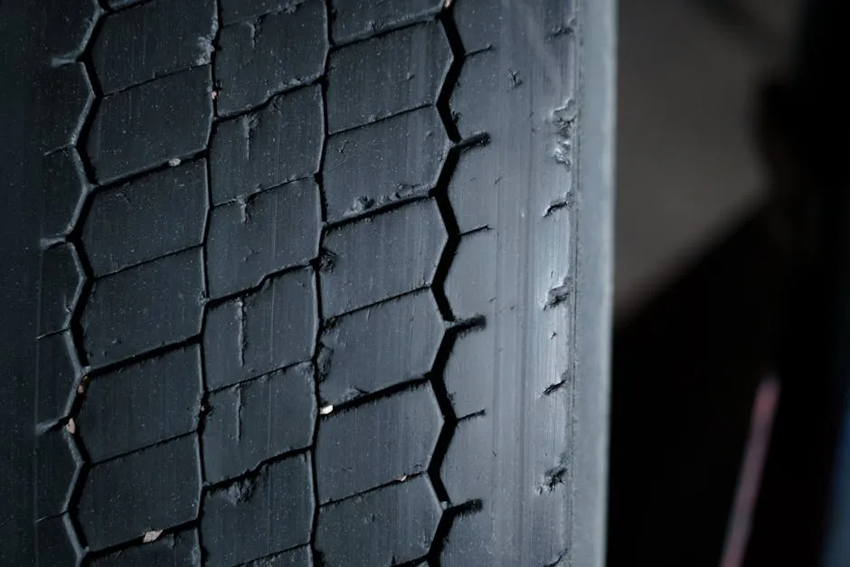 A Close-up Photography of a Tire with Pebbles in Treads