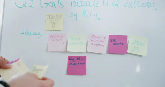 Horizontal video: Person sticking sticky notes on a whiteboard 7429487. Duration: 35 seconds. Resolution: 4096x2160