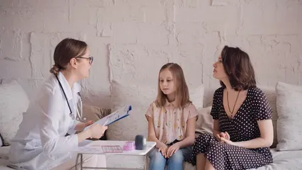 Horizontal video: A female doctor talking to a patient and her mother 7579913. Duration: 16 seconds. Resolution: 1920x1080