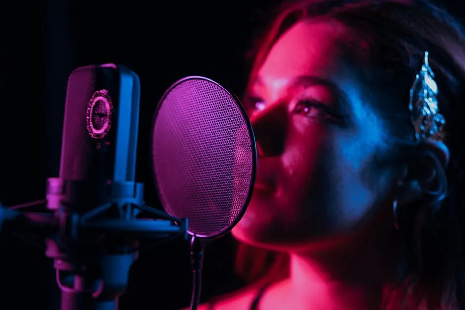 A Woman Singing in Front of the Pop Filter