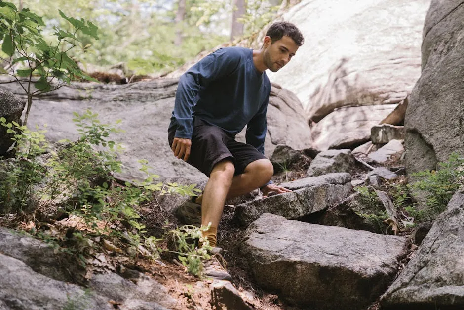 Man Going Down from a Rocky Mountain