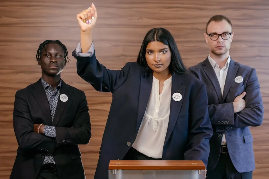 Woman in Black Blazer Behind Speech Desk