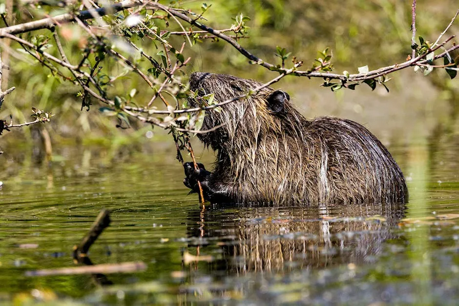 Close-up of a Beaver Standing in the Water 