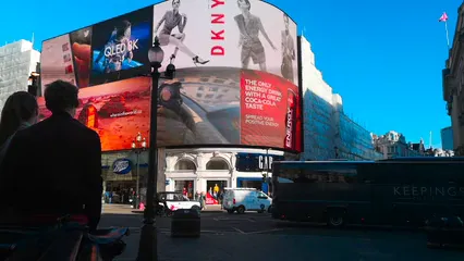 Horizontal video: Low angle footage of picadilly circus road junction in daylight 2951209. Duration: 24 seconds. Resolution: 3840x2160