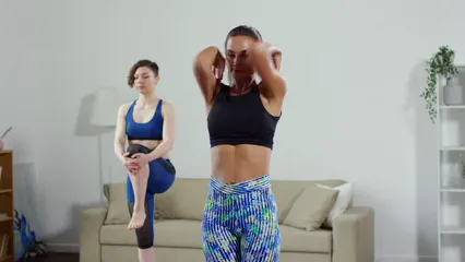 Horizontal video: Two women doing fitness exercises 3196289. Duration: 14 seconds. Resolution: 3840x2160