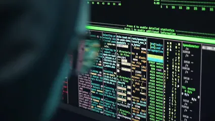 Horizontal video: Hacker entering codes into the computer 6963744. Duration: 12 seconds. Resolution: 1920x1080