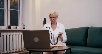 Horizontal video: A doctor having online consultation on her laptop 8375455. Duration: 40 seconds. Resolution: 4096x2160