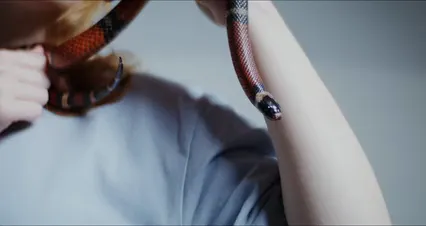 Horizontal video: Woman holding a snake with courage 8458485. Duration: 34 seconds. Resolution: 4096x2160