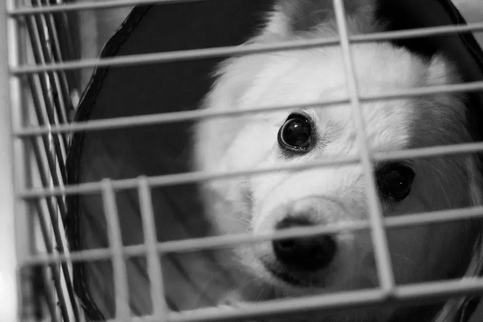 White Dog Inside the Cage