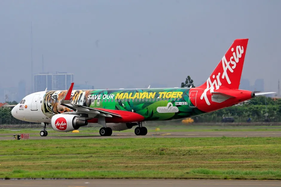 Commercial Airplane on a Green Airport Runway
