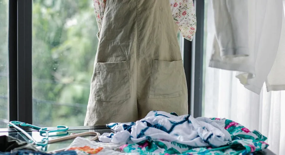 Crop faceless woman choosing outfit from clothes heap on table