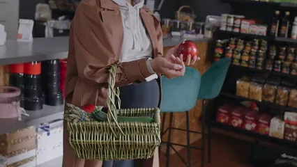 Horizontal video: Pregnant woman buying groceries 8027664. Duration: 12 seconds. Resolution: 1920x1080