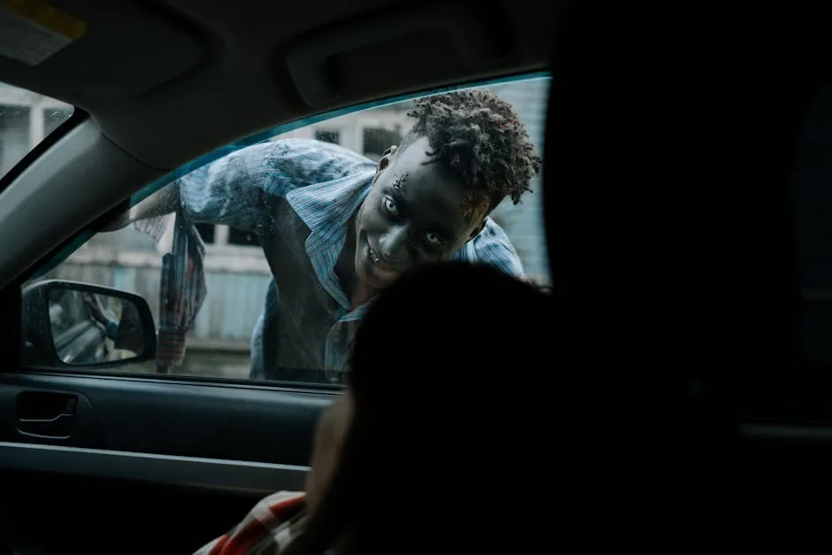 Zombie peeking through a Car 