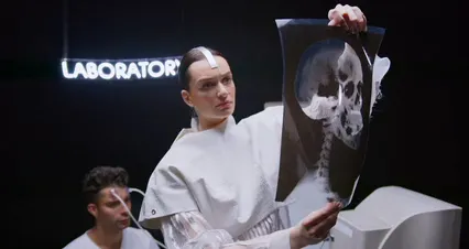 Horizontal video: A woman looking at a head x ray 8879941. Duration: 13 seconds. Resolution: 4096x2160