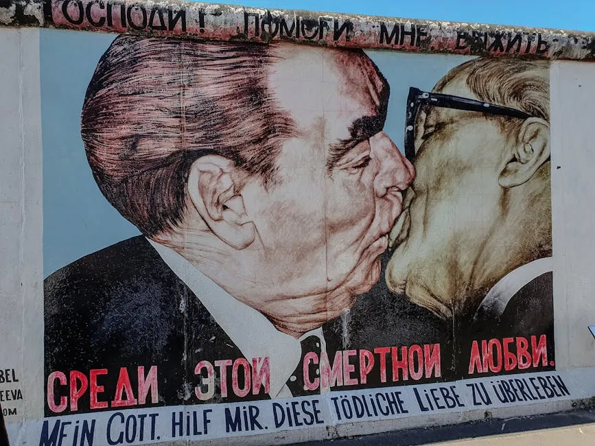 Iconic Berlin Wall Mural Depicting Famous Kiss