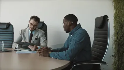 Horizontal video: An interviewer talking to an applicant 5438891. Duration: 18 seconds. Resolution: 3840x2160