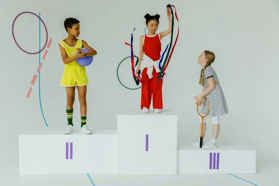 Girls Standing on an Olympic Podium Stand