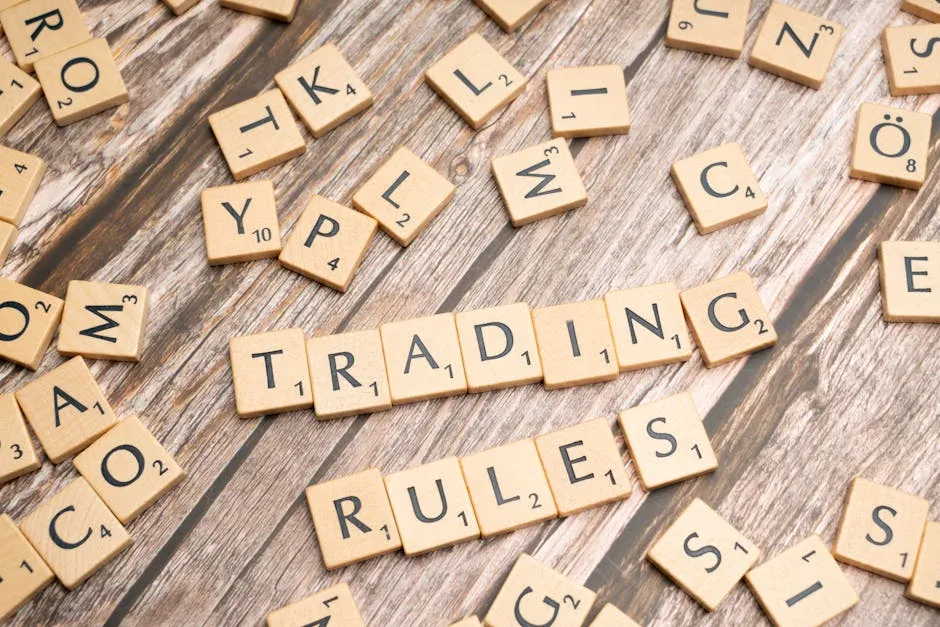 The words trading rules on wooden blocks