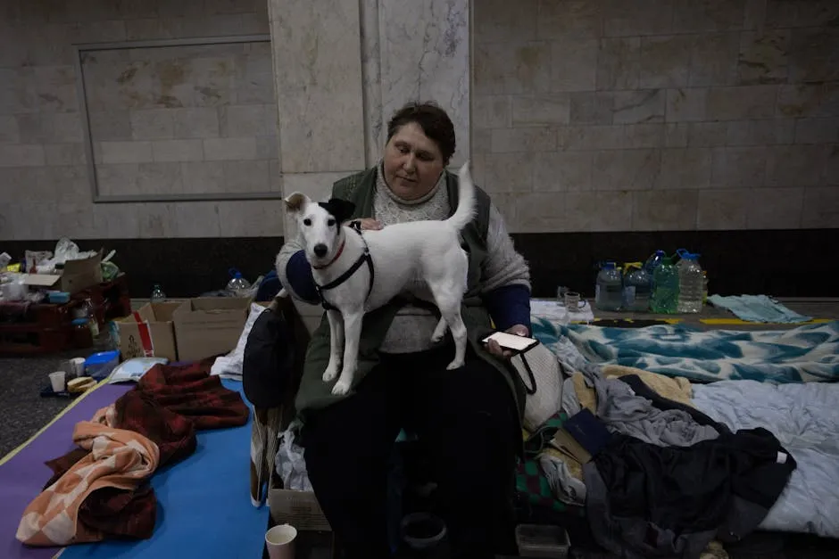 Woman with Dog in Shelter