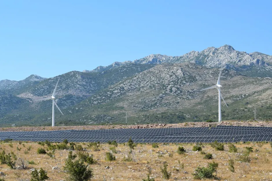 Green energy project with windmills and solar cells.