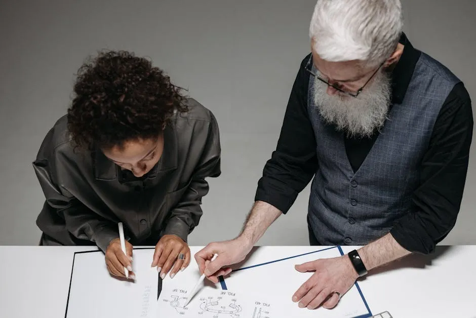 A Man and a Woman Looking at a Layout