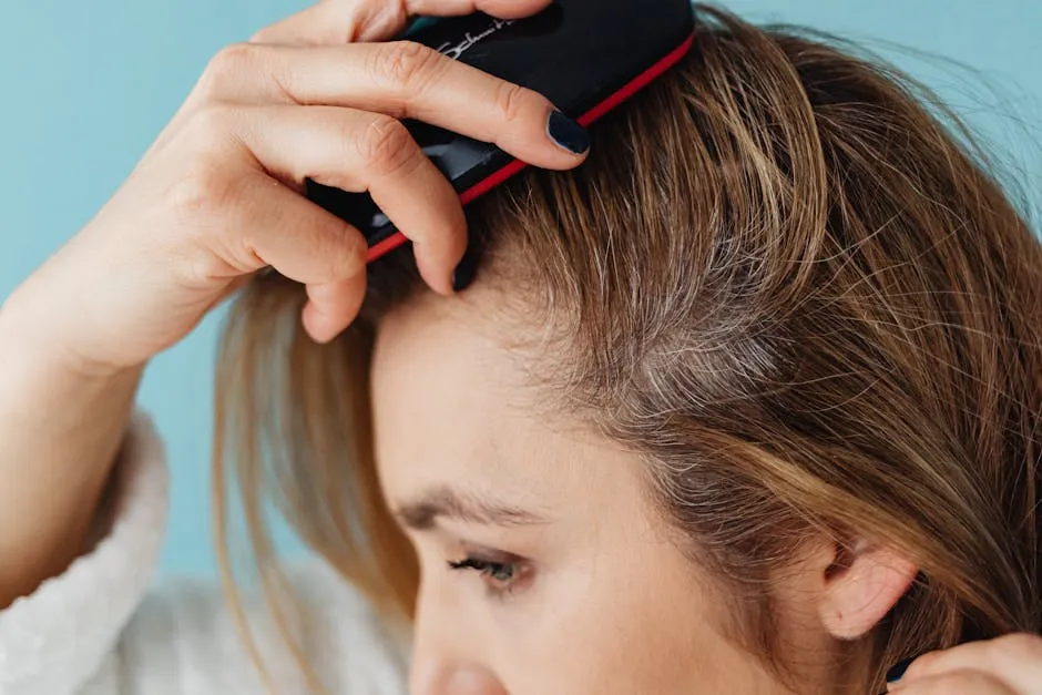 A woman brushing her hair showing hair texture and care.