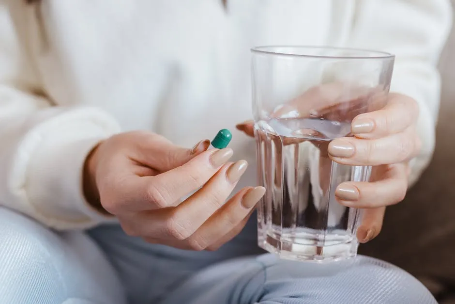 Woman Holding Pill and Glass of Water