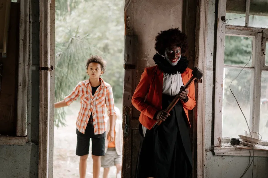 A Scary Clown Ambushing a Boy