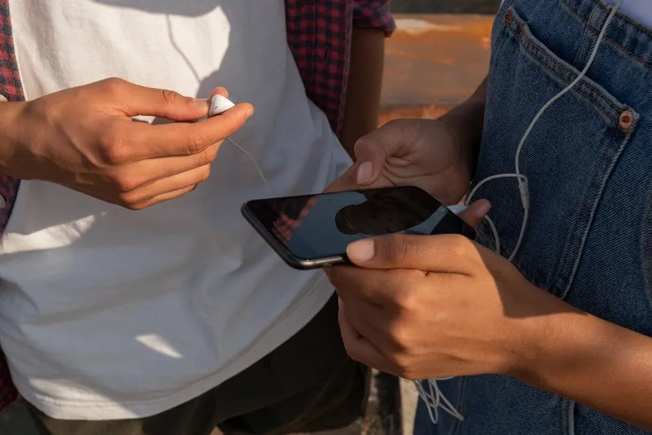 Close-up of couple sharing headphones