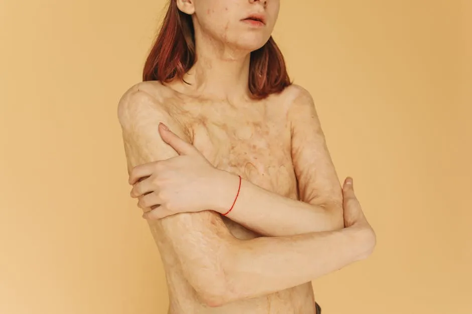 Beautiful Woman with Skin Burns Posing Naked in Studio