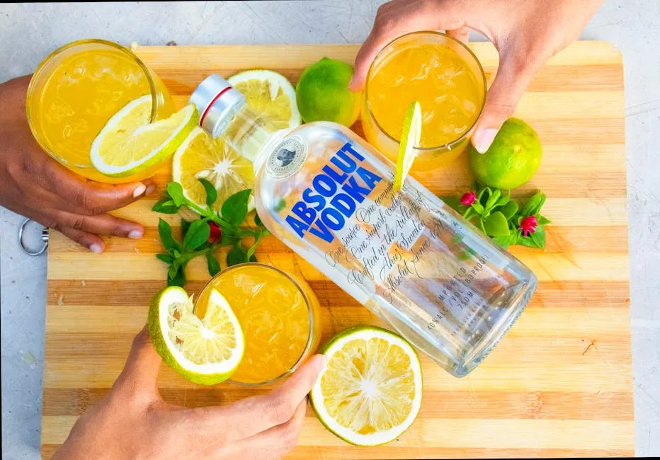 Absolut vodka on Wooden Chopping Board