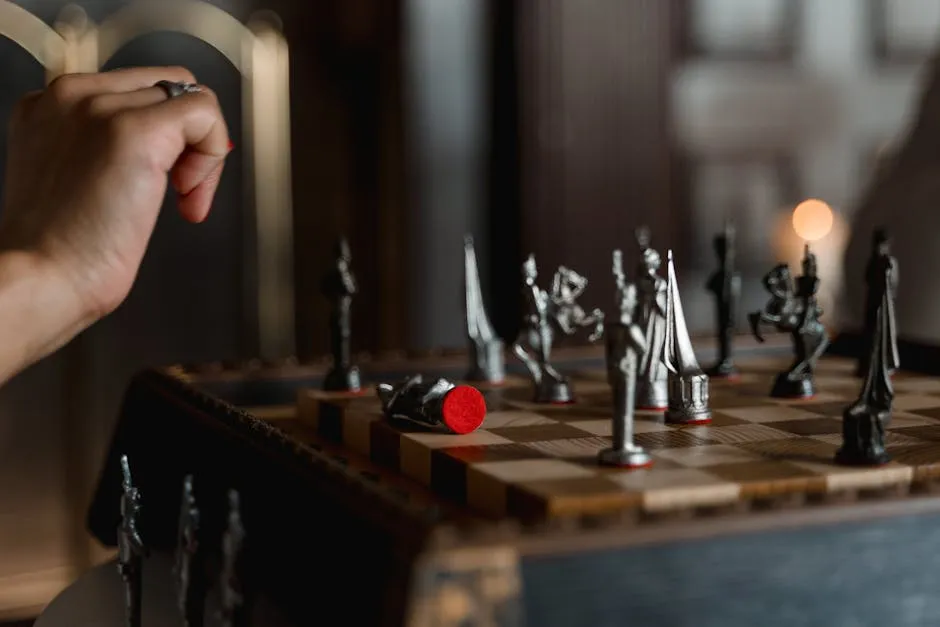 Wooden Chessboard with Chess Pieces